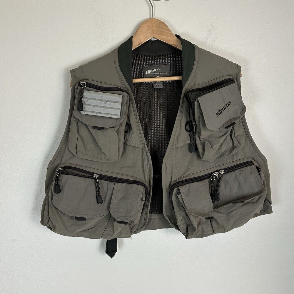 EUC Simms Fishing Products Headwaters Pro Mesh Fly Fishing Vest Gray Pockets M/L